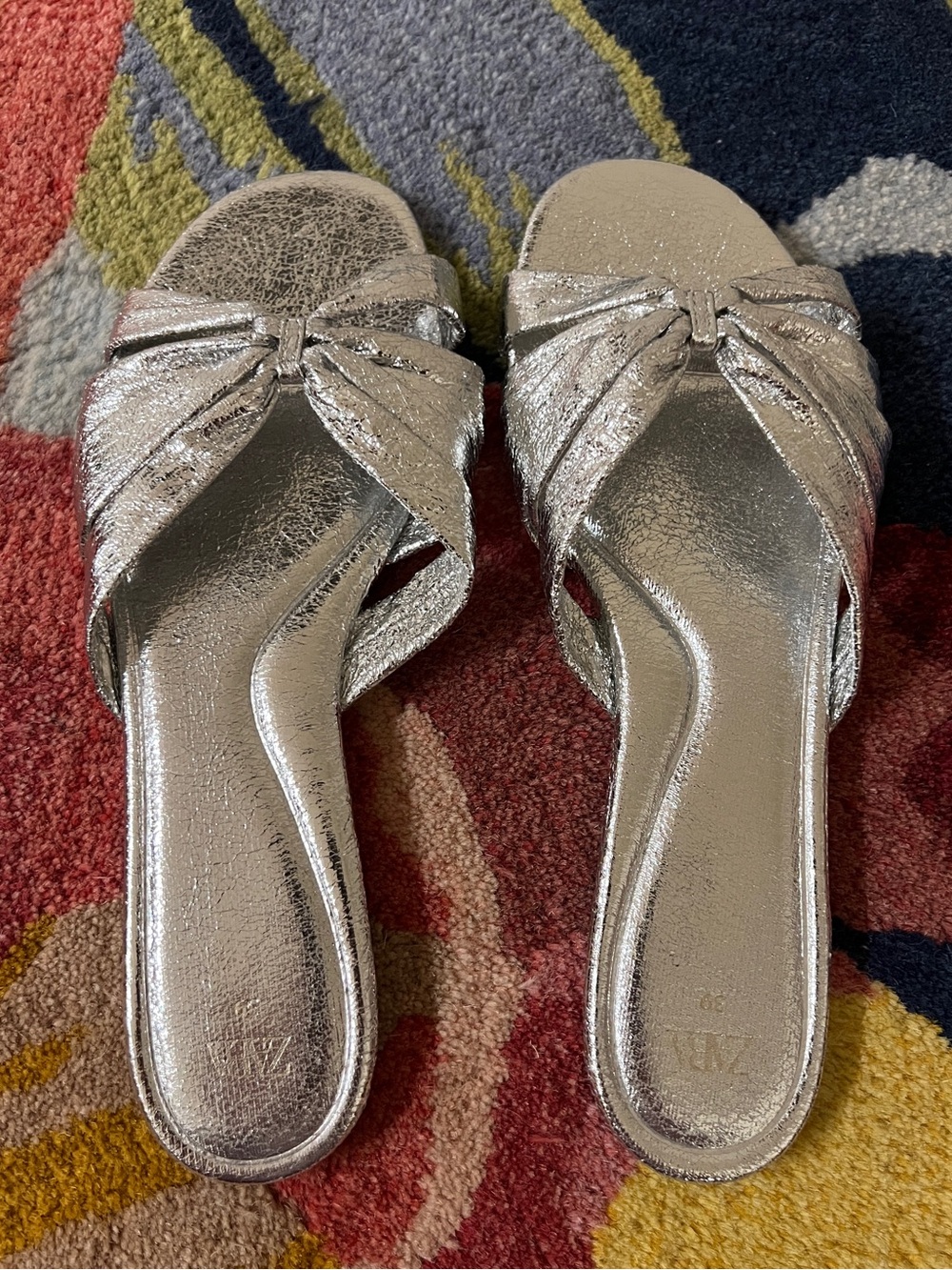 Zara Metallic Silver Flats